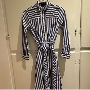 J. Crew Navy and White Long Sleeve Dress